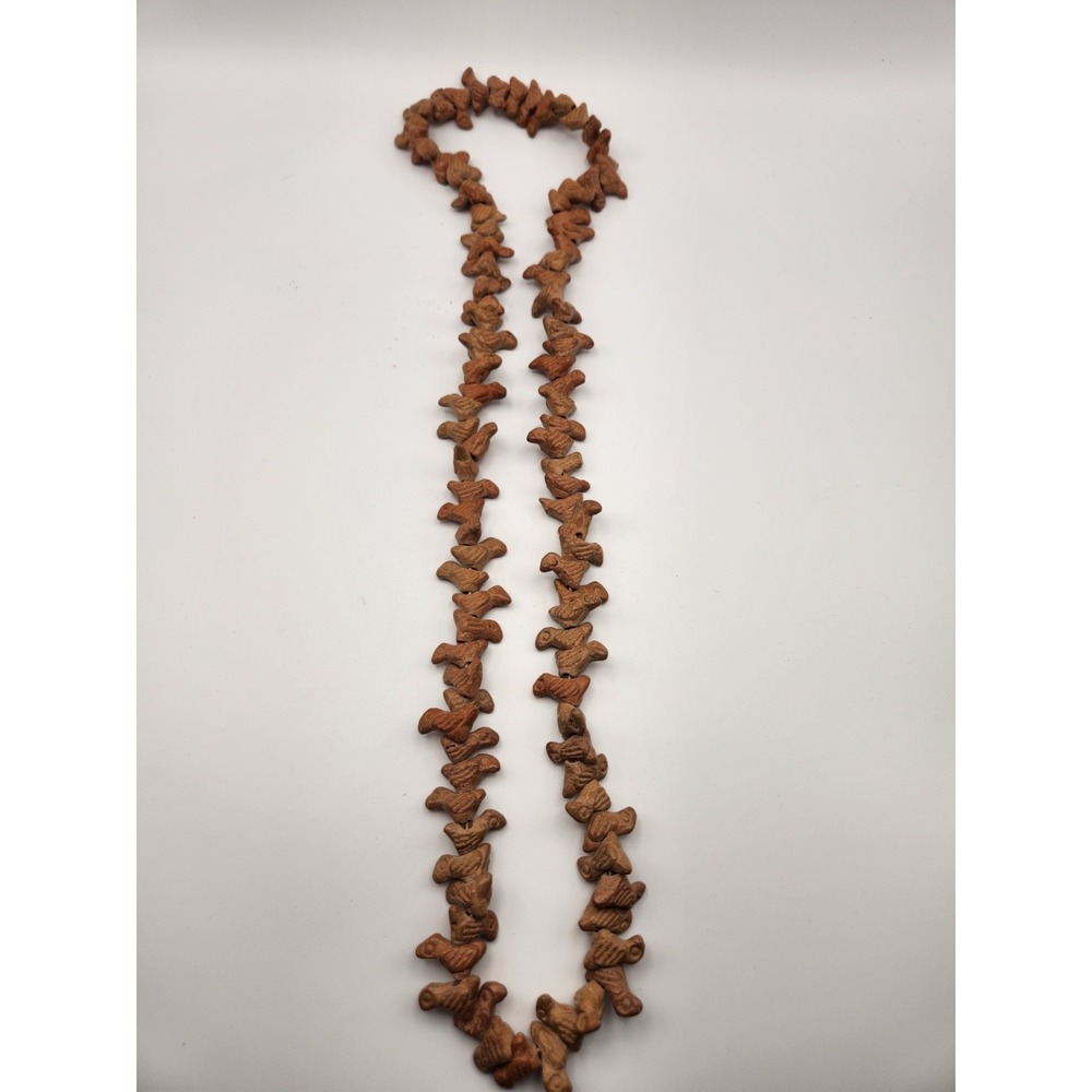 Vintage Handcrafted‎ Terracotta Clay Bird Bead Necklace Brown Folk Art Boho 26in